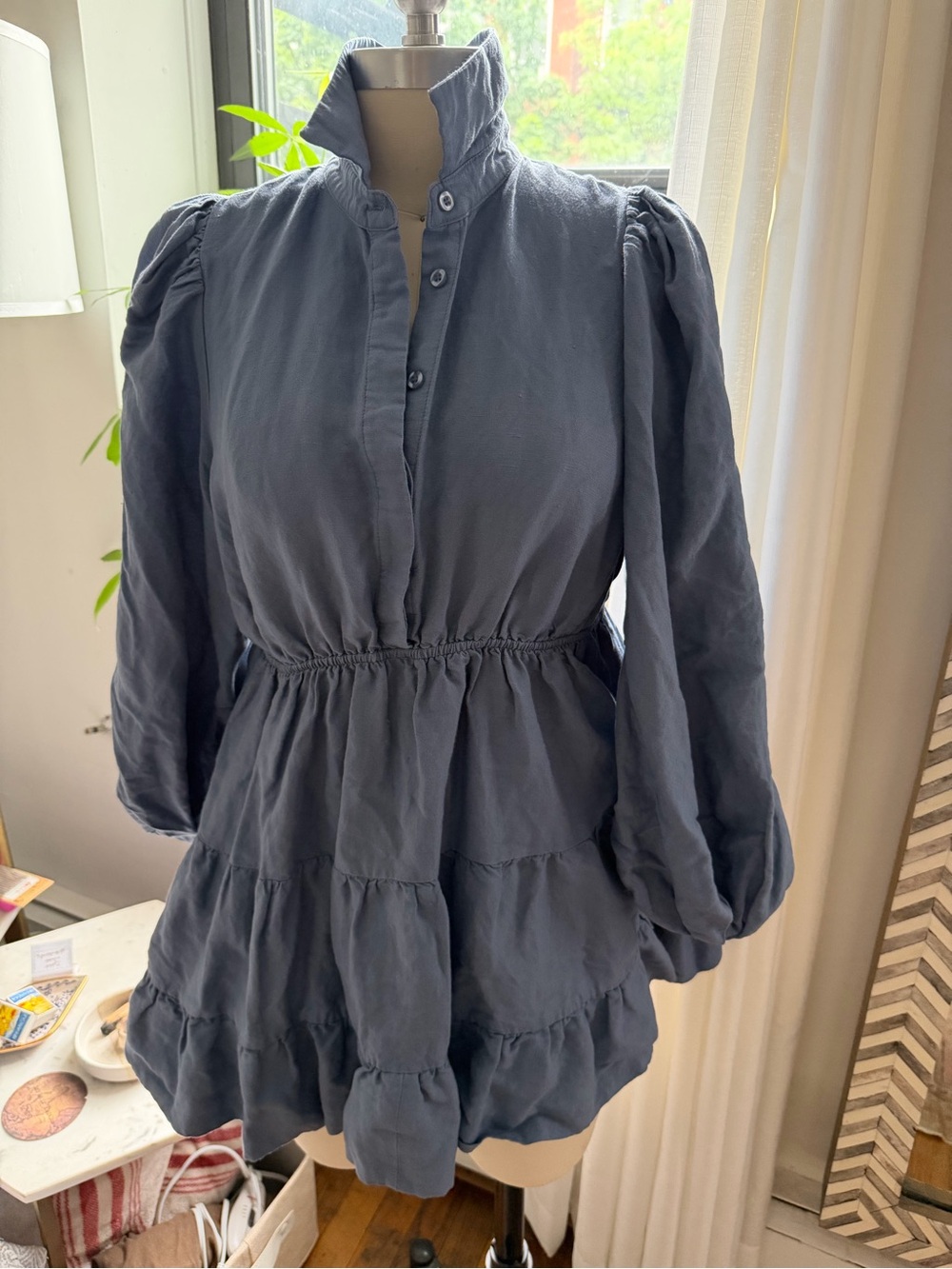 Bardot Slate Blue Linen-Texture Top